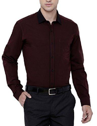 Plain Pattern Full Sleeves Style Chocolate Color Mens Formal Wear Shirts Chest Size: 32