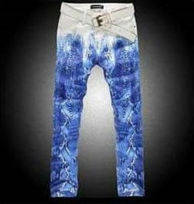 Quick Dry Ladies Blue And White Regular Fit Skin Friendly Printed Fancy Jeans