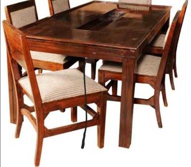 Brown Modern Rectangular Wooden Dining Table Set For Restaurant, Office And Home