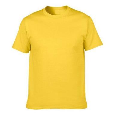 Mens Cotton Round Neck T Shirt Yellow Color With Short Sleeves Gender: Male