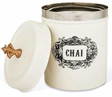 White Stainless Steel Powder Coating Of Tea Coffee And Sugar Container