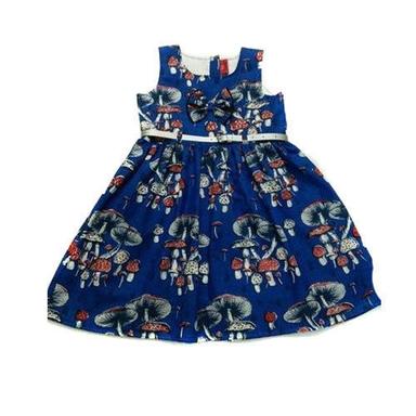 No Fade Modern Fashion Sleeveless Regular Wear Printed Cotton Frock For Baby Girl