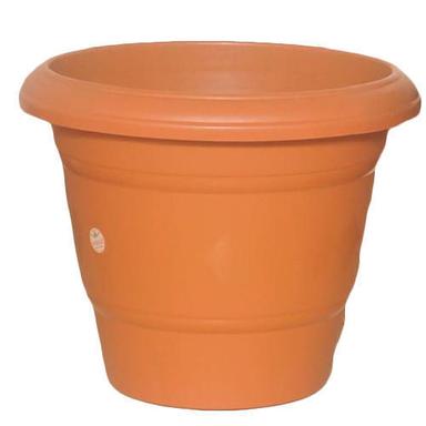 Fine Finish 100% Plastic 14 Inch Round Flower Planter, Big Size Planter Pot, Plant Container Set, Brown Plastic Pots Plant Container