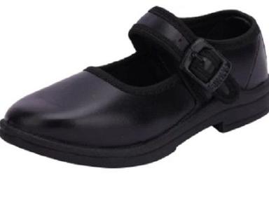 Cool Dry Plain Black Color Low Heel Round Toe Leather School Shoes For Girls