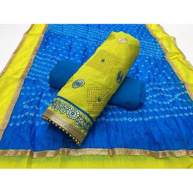 Blue And Green Color Embroidered Cotton Salwar Suit Dress Material For Ladies