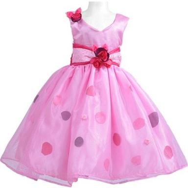 Pink Color Floral Printed Sleeveless Party And Birthday Wear Baby Girls Frocks Decoration Material: Stones