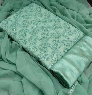 Skin Friendly And Shrink Resistant Green Colour Cotton Embroidered Salwar Material