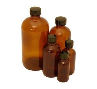 Light Weight And Fine Quality Amber Glass Boston Round Bottles With Black Ribbed Cap Sealing Type: Easy Open End