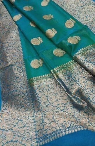 Traditional Ladies Party Wear Green Color Handloom Banarasi Kora Silk Sarees