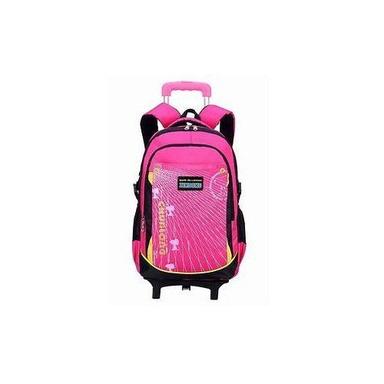 Printed Pattern Pink Color Kids School Trolley Bags With 3 Compartments Design: Plain