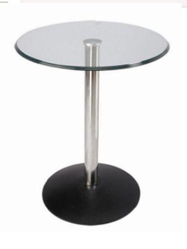 Black And Silver Powder Coated Mild Steel Frame Glass Top Restaurant Standing Table