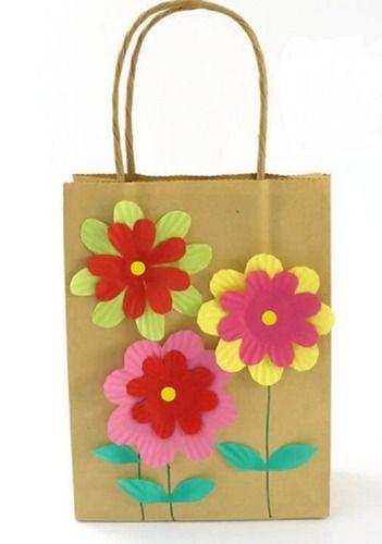 Brown Color With Flower Design Art Paper Bag With Flexiloop Handle Max Load: 1  Kilograms (Kg)