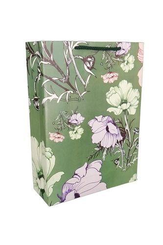 Green Color Floral Printed Eco-Friendly And Durable Paper Carry Bags With Handle