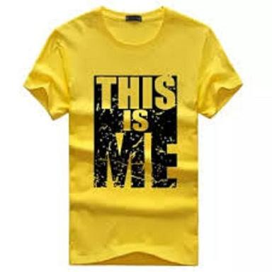 Mens Casual Wear Short Sleeves Round-Neck Yellow Printed Cotton T-Shirt Age Group: Adults