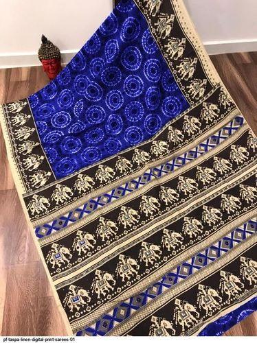 Chiffon Traditional Blue Colour Saree With Golden Colour Border Digital Print Sarees 