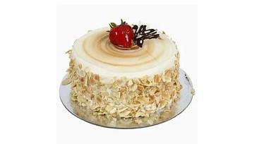 Cake 1Kg Rich Caramel Almond Flakes Flavored Round Cakes, Include Real Strawberry On Top 