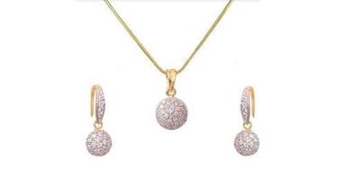 Wedding Yellow Chimes Elegant Sparkling Latest Fashion Jewellery Chain Pendant Set With Earrings For Women And Girls