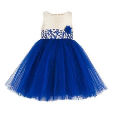Designer Blue Color Breathable Netted Sleeveless Baby Girls Frocks For Party Wear Age Group: 6-10