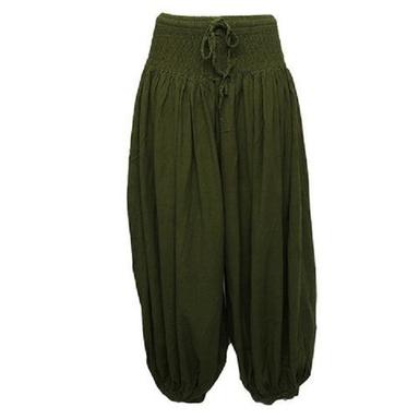 No Fade High Crotch Cotton Harem Pants With Dark Green Color