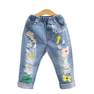 Kids Party Wear Regular Fit Skin Friendly Printed Blue Denim Jeans Age Group: 7-8 Years