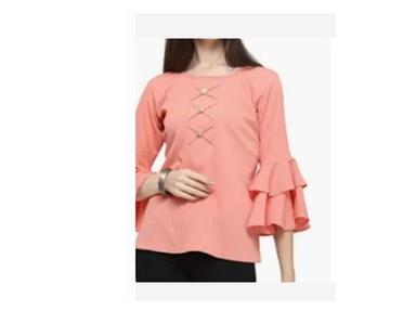 Summer Comfortable Impeccable Finish Casual Wear Plain Cotton Pink Ladies Tops