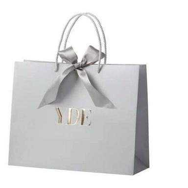 Grey Handmade Recyclable Fancy Design Paper Bags With Rope Handle And Rectangular Shape