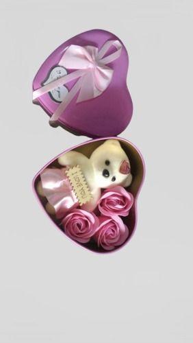 Elegant Look Skin Friendliness Pink Rose Soft Toy Teddy Bear In Heart Shape Box Stuffing: Cotton
