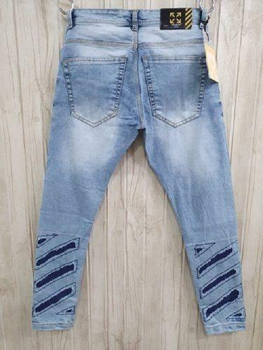 Sky Blue Color Stretchable Denim Solid Mid Waist Slim Fit Jeans For Men Fabric Weight: 500 Grams (G)