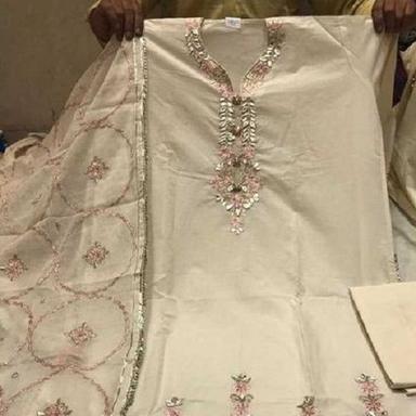 White Comfortable Shrink Resistant Skin Friendly Washable Ladies Cotton Fabric Salwar Suit