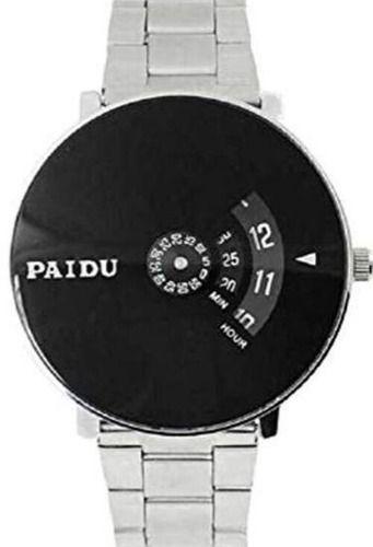 Black Dial Analog Watch For Mens And Womens With Silver Color Chain Gender: Unisex