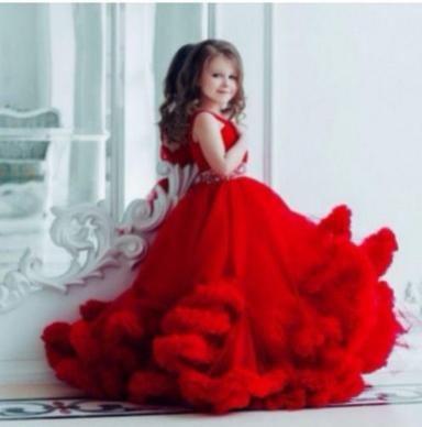 Party Wear Red Color Designer Long Gown Maxi Dress For Babies Age Group: Upto 2 Years