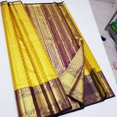 Traditional Party And Casual Wear Yellow Colour Bridal Saree Silk With Blouse Piece Set