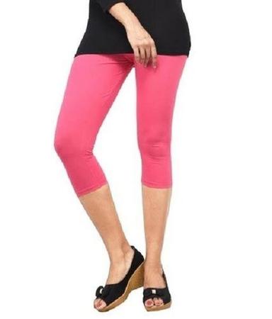 Indian Comfortable And Stretchy Knit Fabric Lycra Cotton Pink Color Capri Leggings