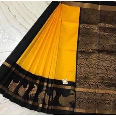 Festive Festivel Wear Border Korvai Yellow And Black Color Silk Cotton Saree