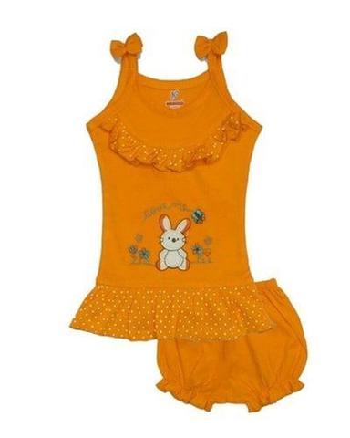Brown Comfortable And Stretchy Fabric Sleeveless Orange Color Freel Mini Frocks For Baby Girls