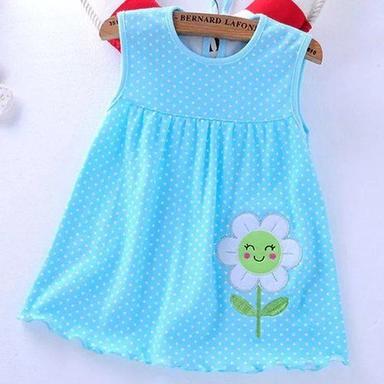 No Fade Sleeveless Party Wear Printed Pattern Blue Color Baby Cloth For Casual Wear