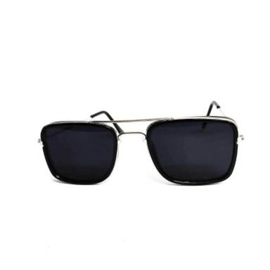 Stainless Black Lens Square Shape Silver Metal Frame Sunglasses For Unisex