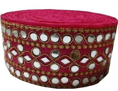 Pink Trim Zari Applique Magenta And Gold Embroidery Stone Mirror Border Lace