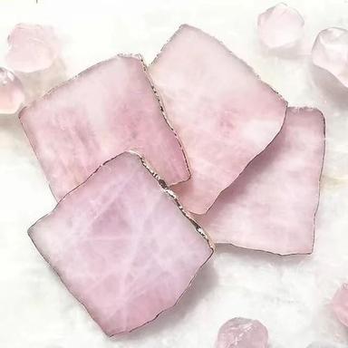 Pink Natural Large Decorative Quartz Coasters Come With An Electroplated Metal Edge