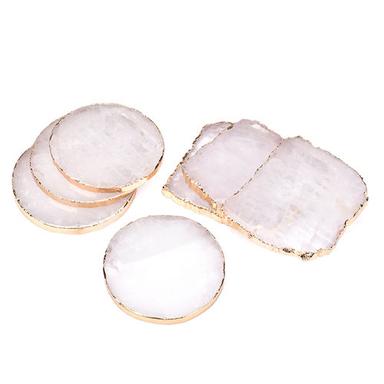 Pink Rounded Natural Large Rose Stone Quartz Coasters (Set Of 4) For Decoration