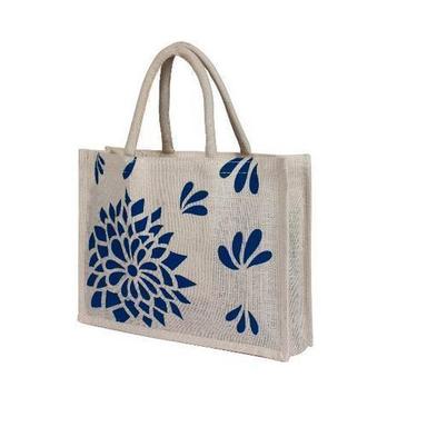 Blue Color Printed Fancy Jute Bag With Eco Frienldy And Washable, Natural Fiber Usage: Shopping