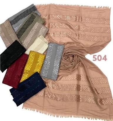 Light Brown Embroidery Designer Fancy Chiffon Muslim Hijab, 30*90 Inch Size For Ladies Decoration Material: Laces