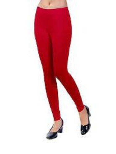 Indian 100% Cotton Fabric Red Color High Waist Ladies Gym Leggings