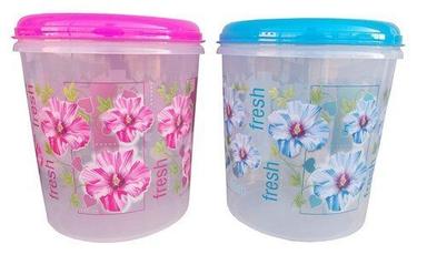 Printed Round Big Shape Plastic 2 Container Storage Box For Grocery Items  Capacity: 1 Kg/Day