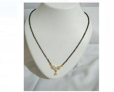18 Inch Gold Plated Mangalsutra Necklace With Black Pearls For Women