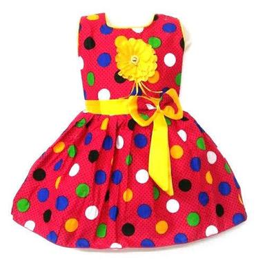 Red Color Dot Printed Baby Frock All Sizes With Designer Look Decoration Material: Paint