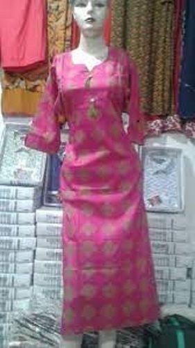 Ladies Breathable Cotton Stylish Stunning Look Pink And Golden Fancy Kurti  Decoration Material: Beads