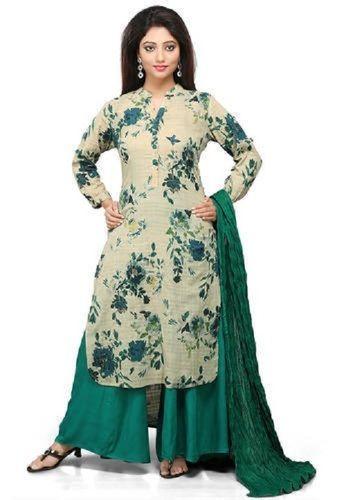 Palazzo Suit Green And Cream Printed In Piece, With Good Quality Of Fabric, For Party, Events Decoration Material: Paint