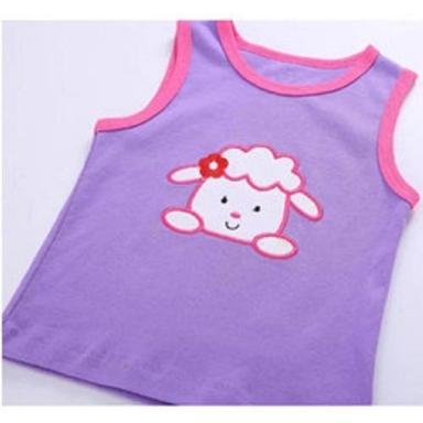 Cotton Cotton, Lightweight And Comfortable Violet Color Embroidered Sleeveless Round Neck Baby T Shirt