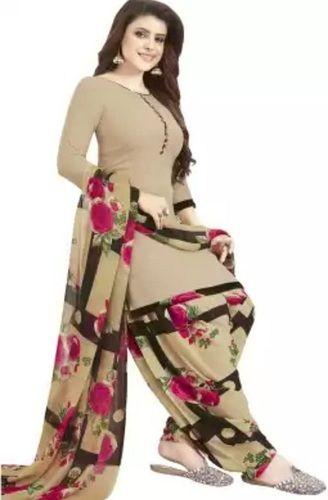 Ladies Casual 3/4Th Sleeves Round-Neck Brown And Pink Cotton Salwar Suit Decoration Material: Cloths